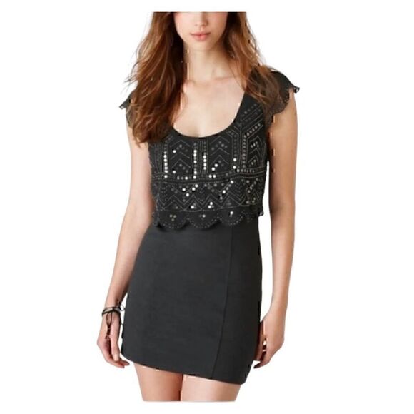 American Eagle Outfitters Charcoal Butterfly Sequined Bodycon Short Dress - Picture 1 of 11